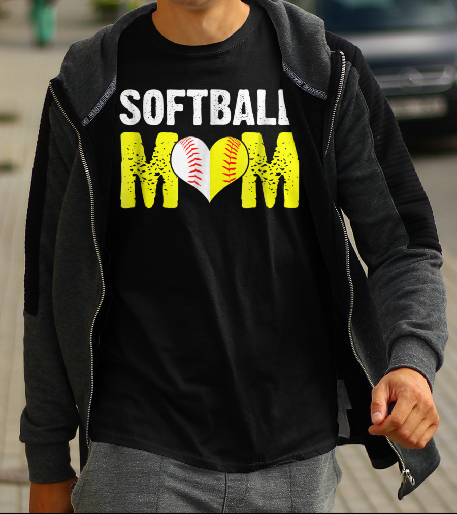 Softball Mom Heart Baseball T-Shirt
