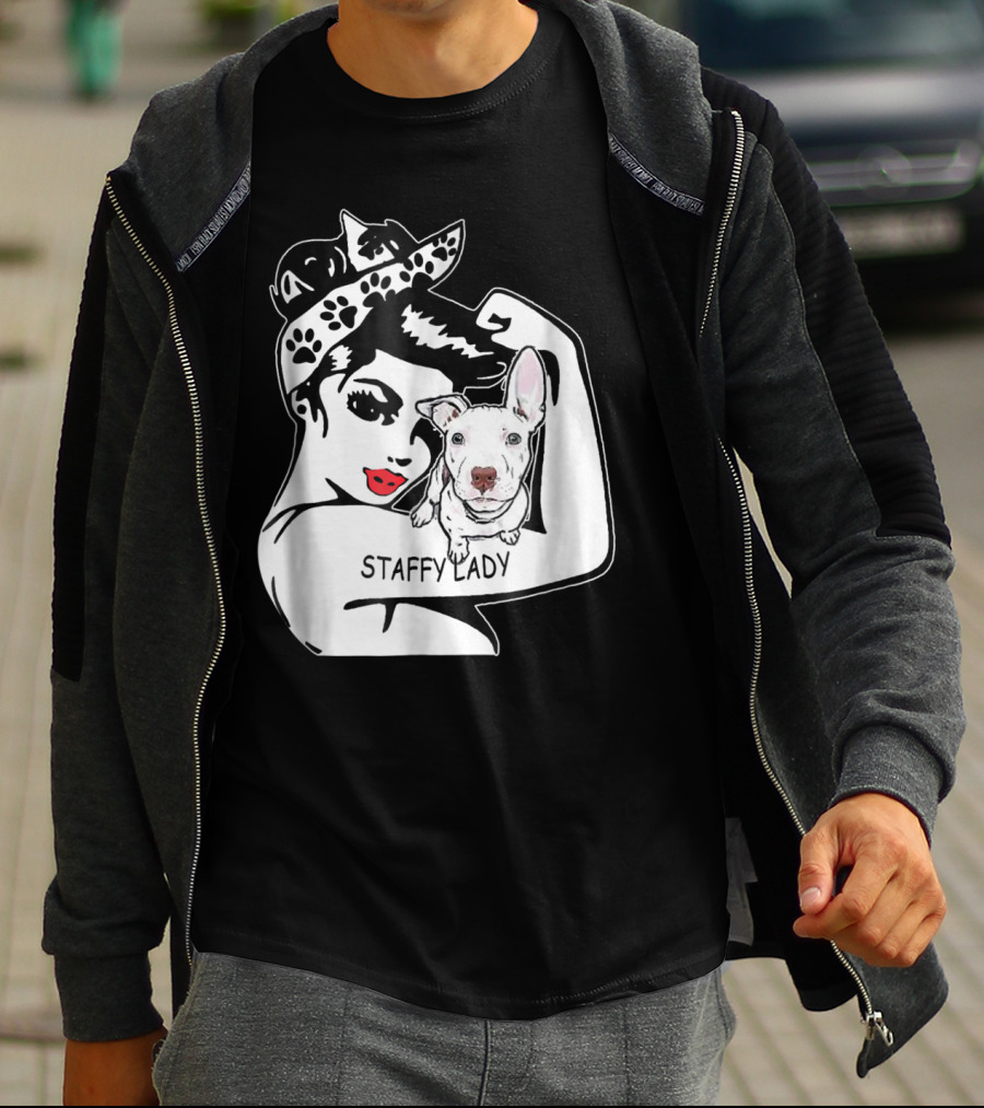 Staffy Lady Staffordshire Bull Terrier Strong Mom Birthday T-Shirt