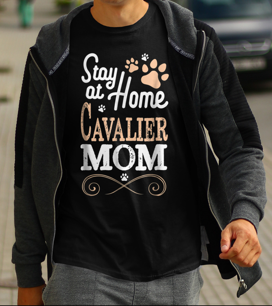 Stay At Home Cavalier Mom With Paw Prints And Swirls T-Shirt