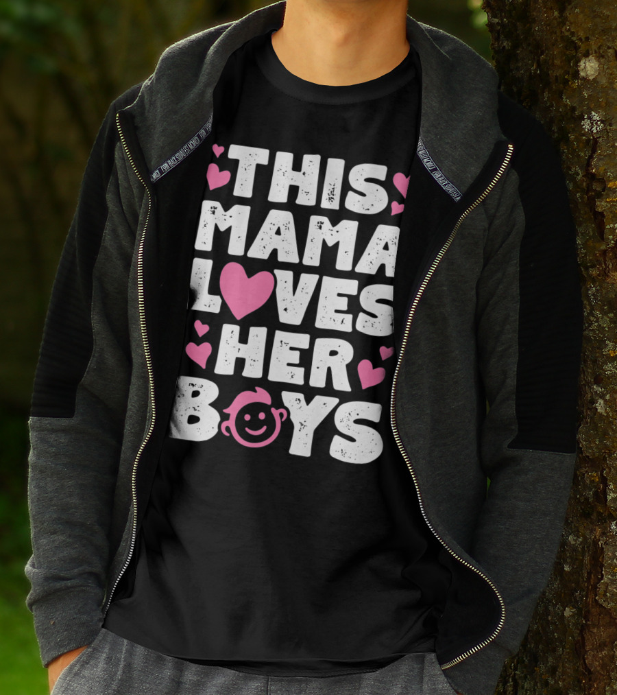 This Mama Loves Her Boys Heart Pink Face With Hearts T-Shirt