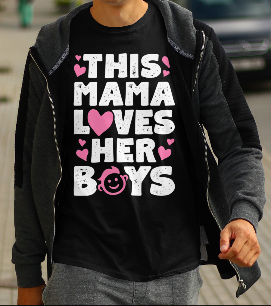 This Mama Loves Her Boys Heart Pink Face With Hearts T-Shirt