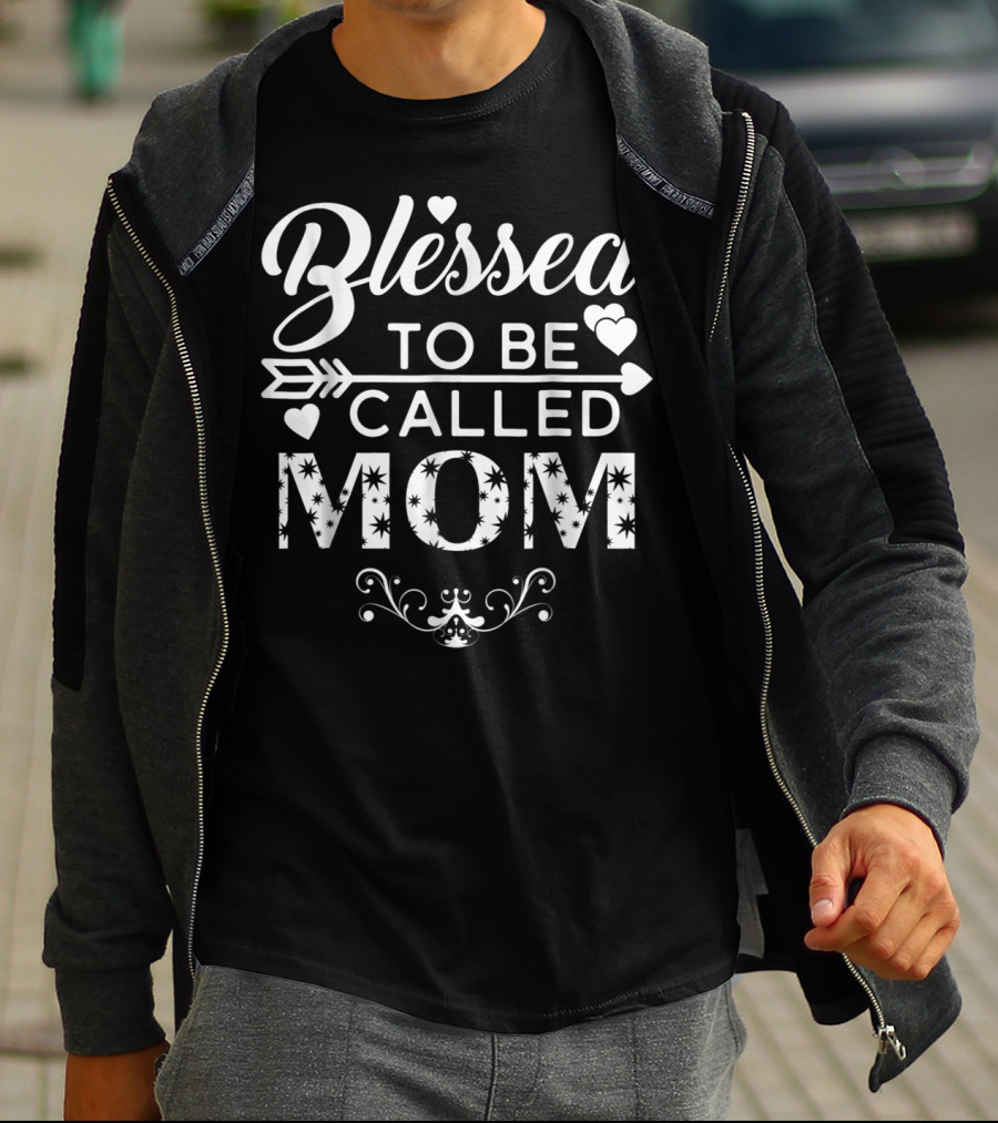 Blessed To Be Called Mom With Hearts And Arrow Motif T-Shirt