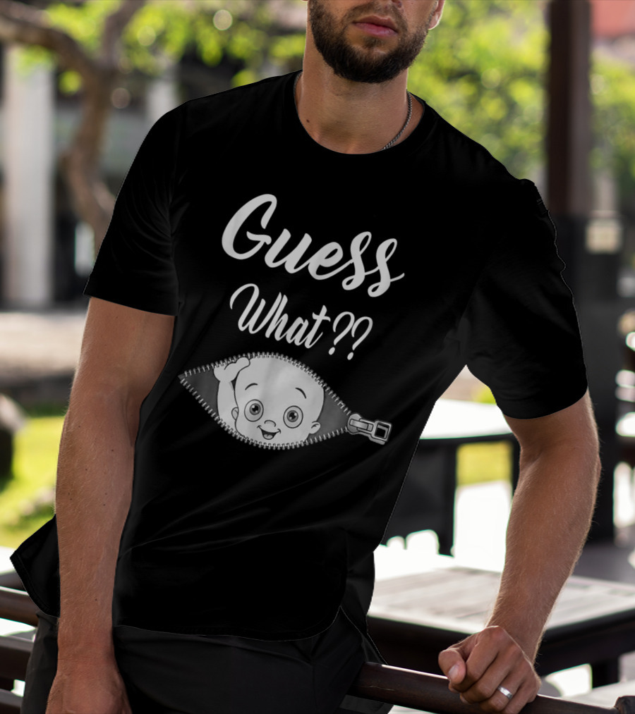 Guess What Pregnancy Announcement Expectant Mom Tee Zipper Baby Reveal T-Shirt