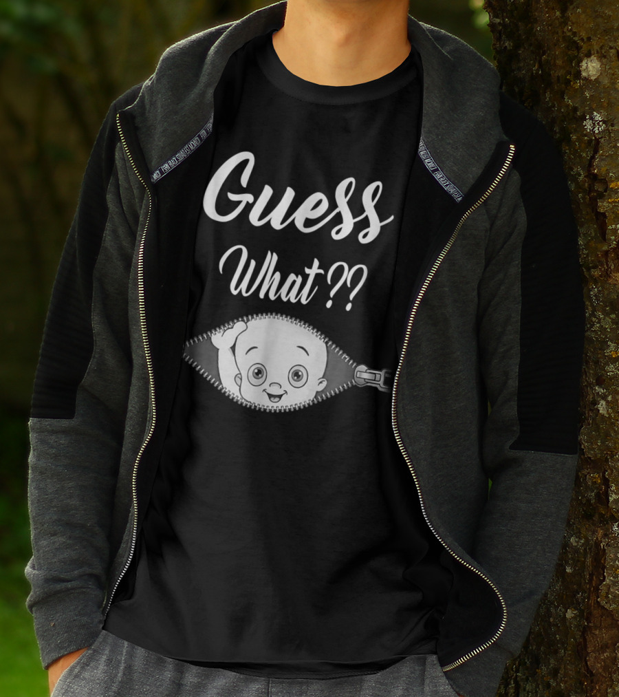 Guess What Pregnancy Announcement Expectant Mom Tee Zipper Baby Reveal T-Shirt