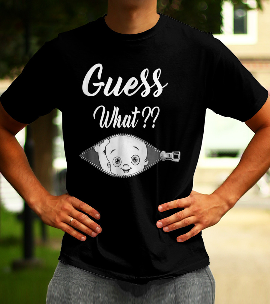 Guess What Pregnancy Announcement Expectant Mom Tee Zipper Baby Reveal T-Shirt