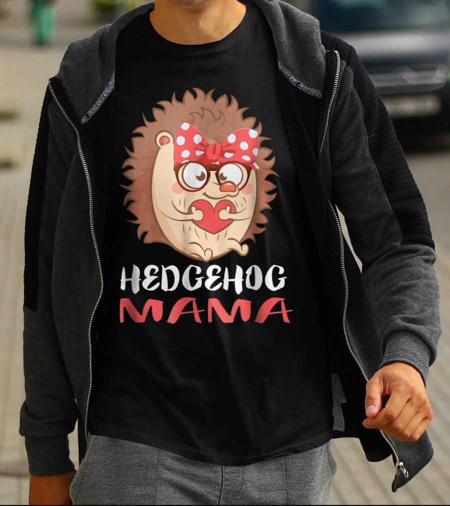 Hedgehog Mama Pet Lover Owner Mom With Glasses And Polka Dot Bow T-Shirt