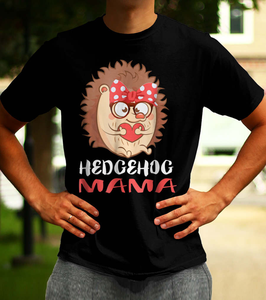 Hedgehog Mama Pet Lover Owner Mom With Glasses And Polka Dot Bow T-Shirt