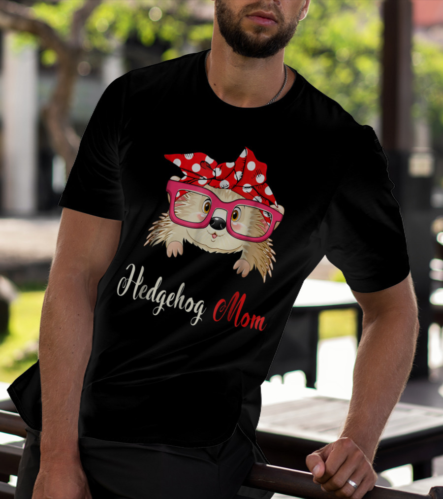 Hedgehog Mom Awesome Present54 Cute Glasses Polka Dot Bow T-Shirt