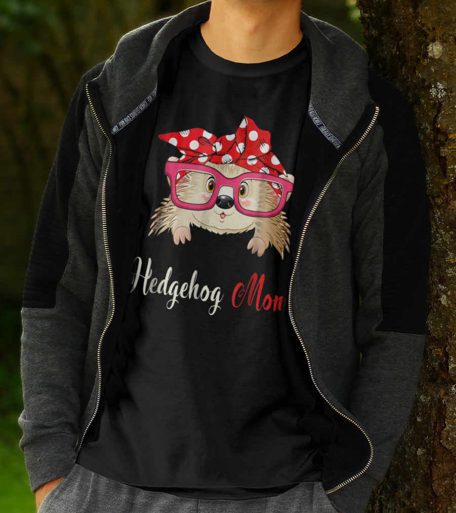 Hedgehog Mom Awesome Present54 Cute Glasses Polka Dot Bow T-Shirt
