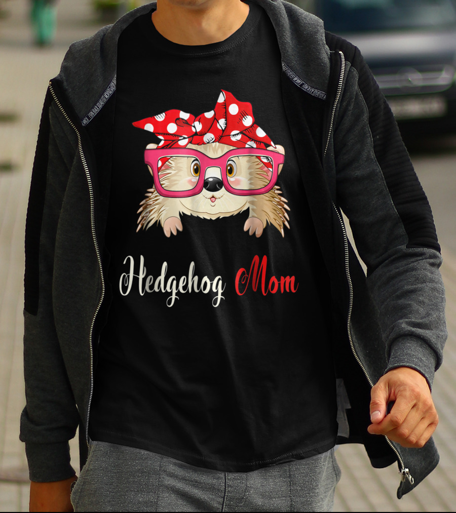 Hedgehog Mom Awesome Present54 Cute Glasses Polka Dot Bow T-Shirt
