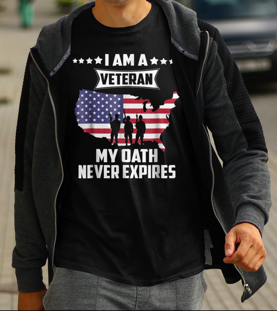 I Am A Veteran My Oath Never Expires USA Map Flag T-Shirt