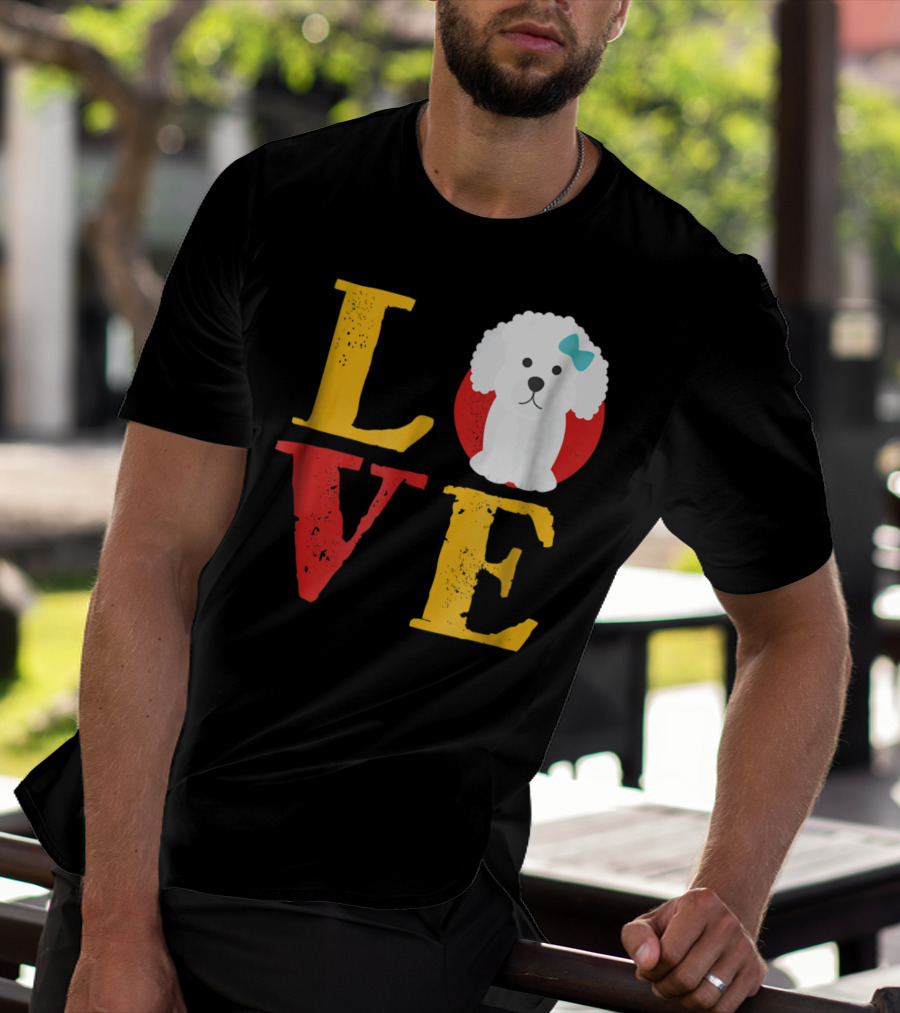 LOVE Bichon Frise Puppy With Blue Bow T-Shirt