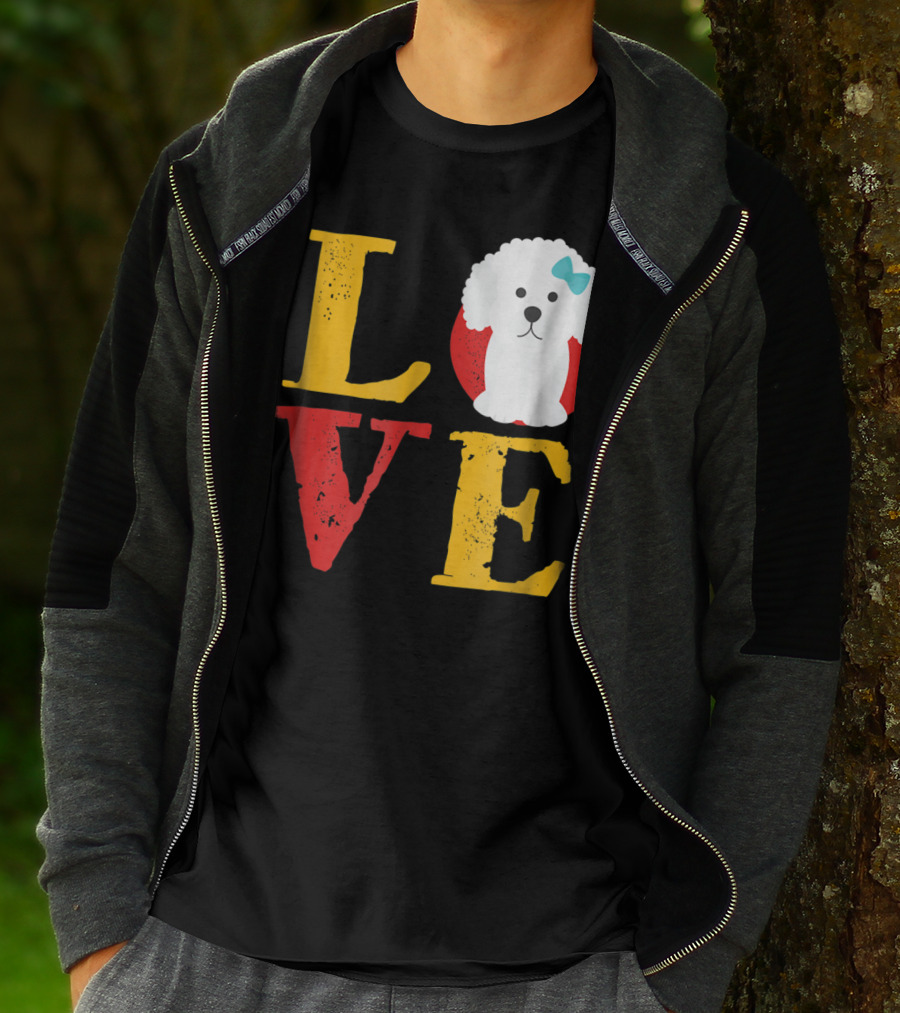 LOVE Bichon Frise Puppy With Blue Bow T-Shirt