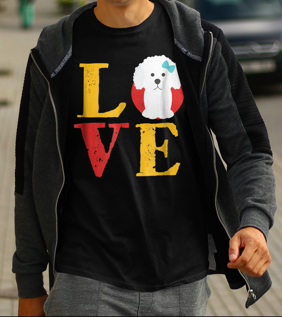 LOVE Bichon Frise Puppy With Blue Bow T-Shirt