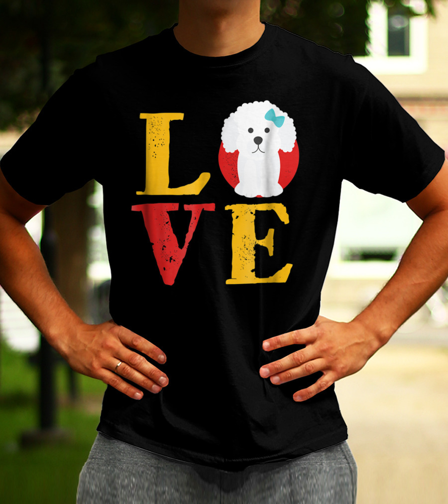LOVE Bichon Frise Puppy With Blue Bow T-Shirt