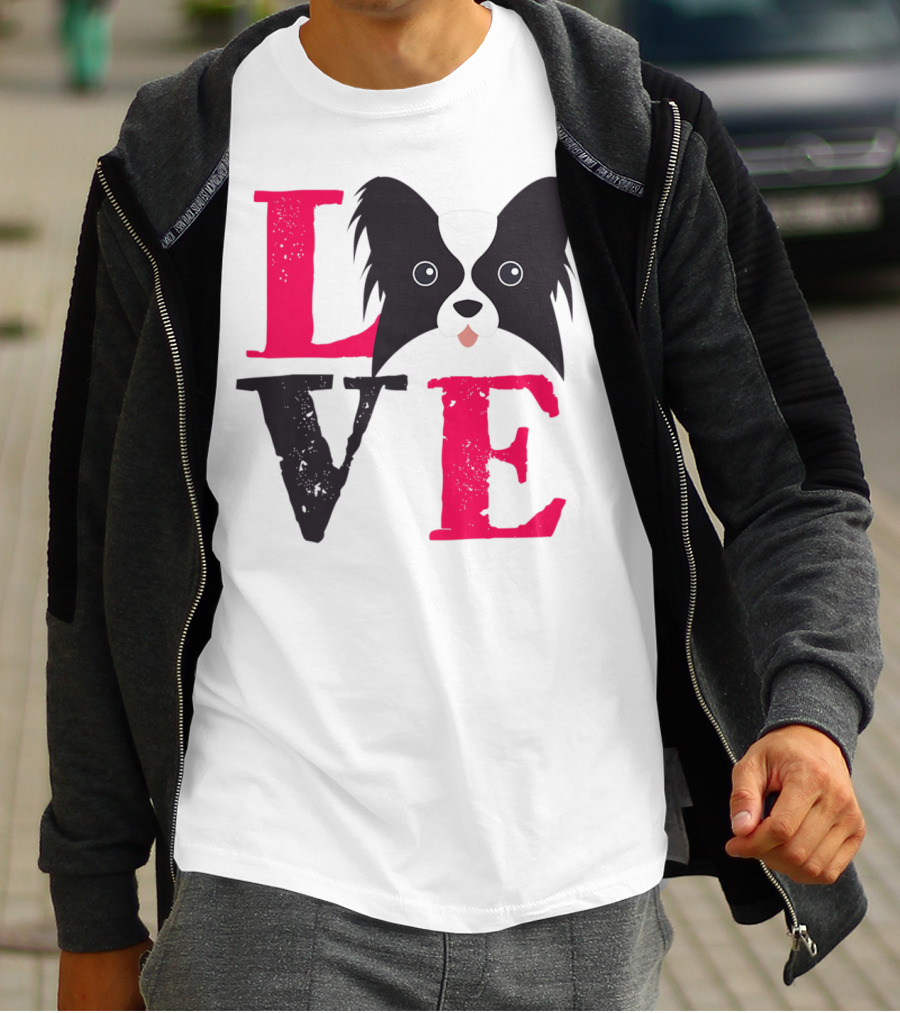 I Love Papillion Puppy Mom And Dad Love Papillon Dog T-Shirt