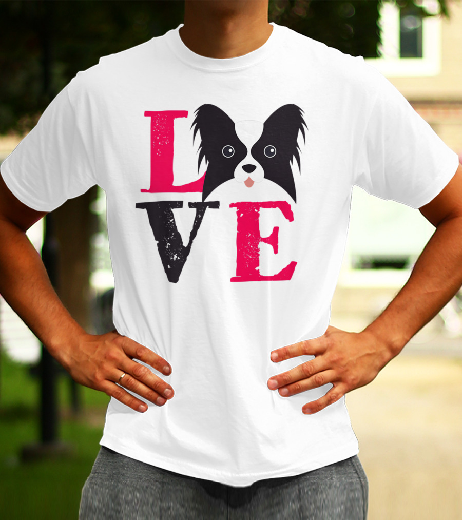 I Love Papillion Puppy Mom And Dad Love Papillon Dog T-Shirt