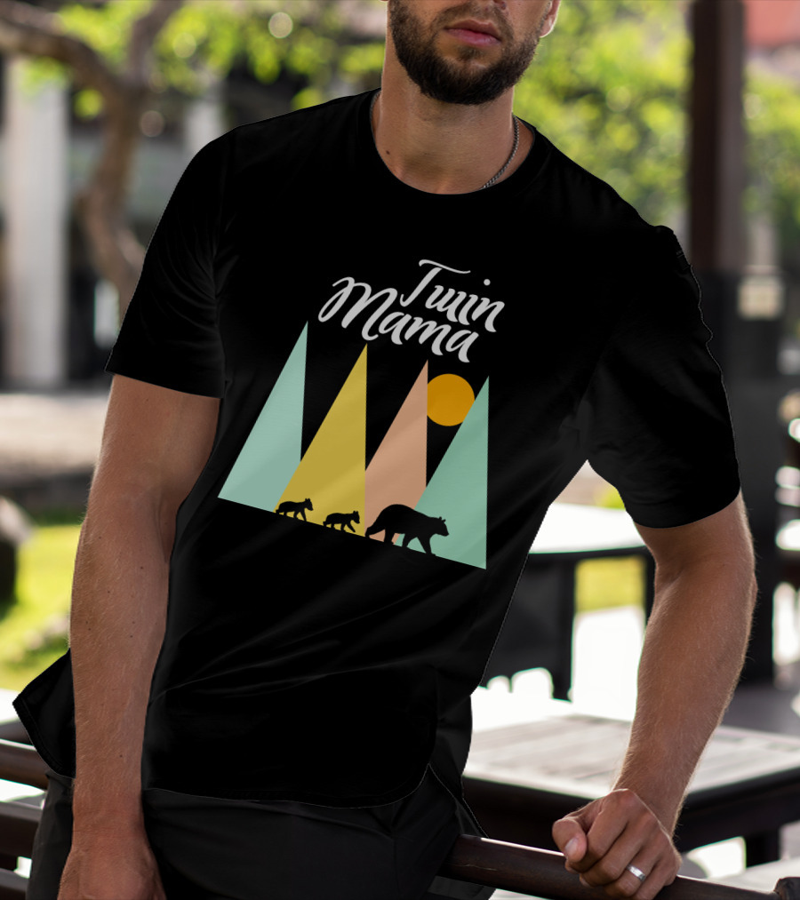 Twin Mama Bear Camping With Cubs In Forest T-Shirt