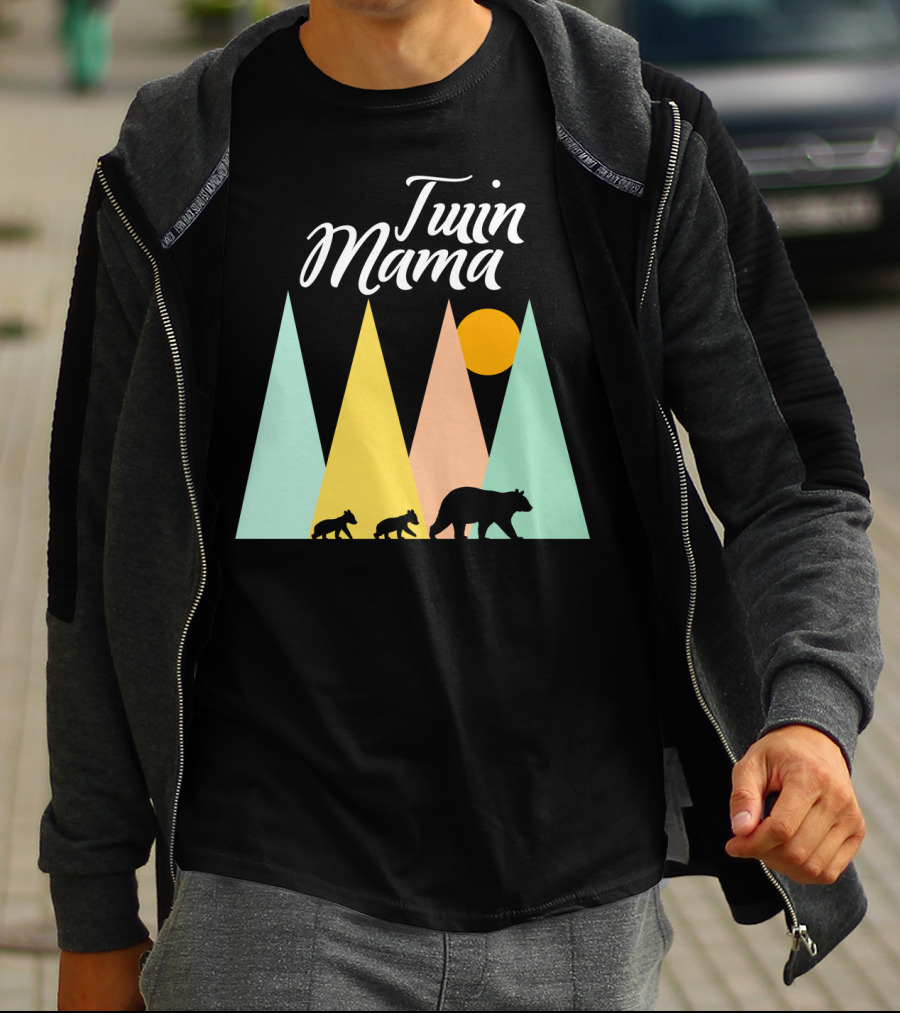Twin Mama Bear Camping With Cubs In Forest T-Shirt