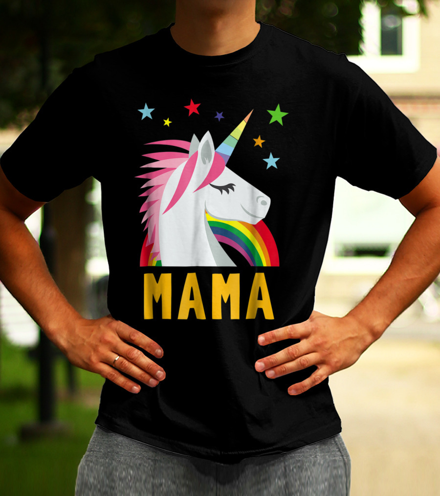 Mama Unicorn Rainbow Star Lovers T-Shirt