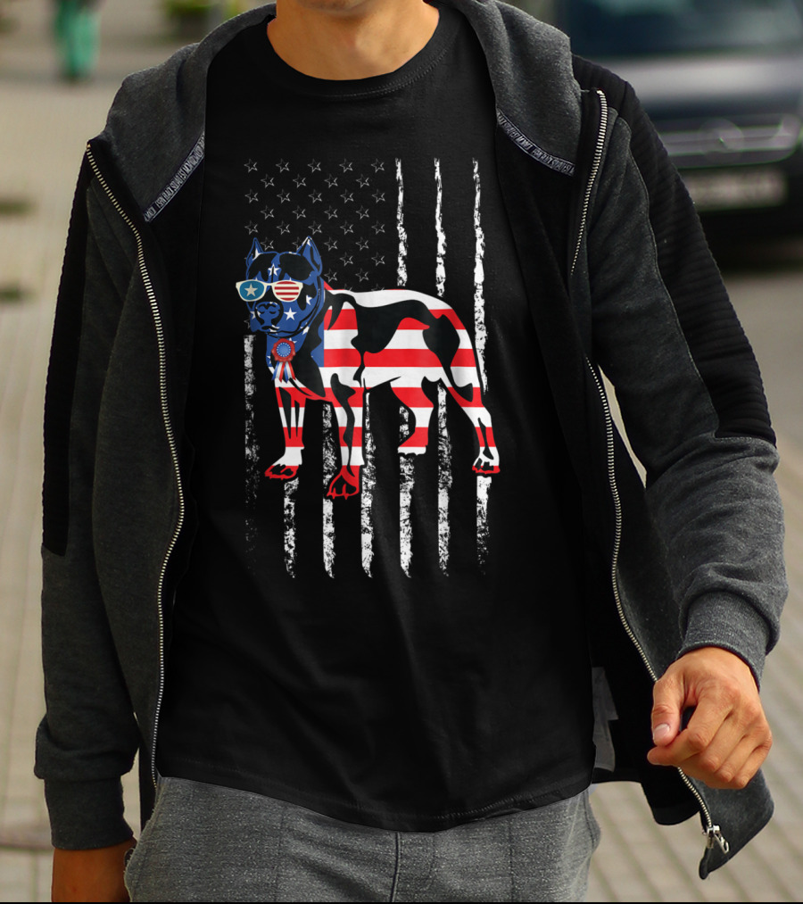 USA Flag Pitbull Dog Patriotic Design For Pitbull Owners78 T-Shirt