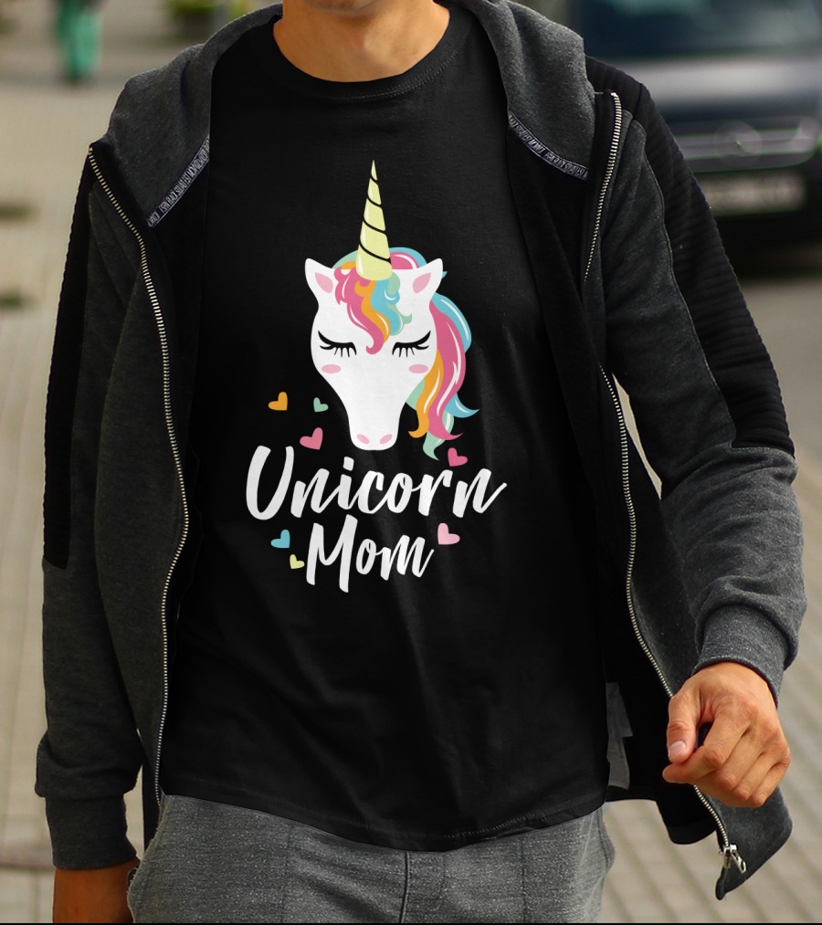 Unicorn Mom Cute Funny Unicorn Colorful Heart T-Shirt