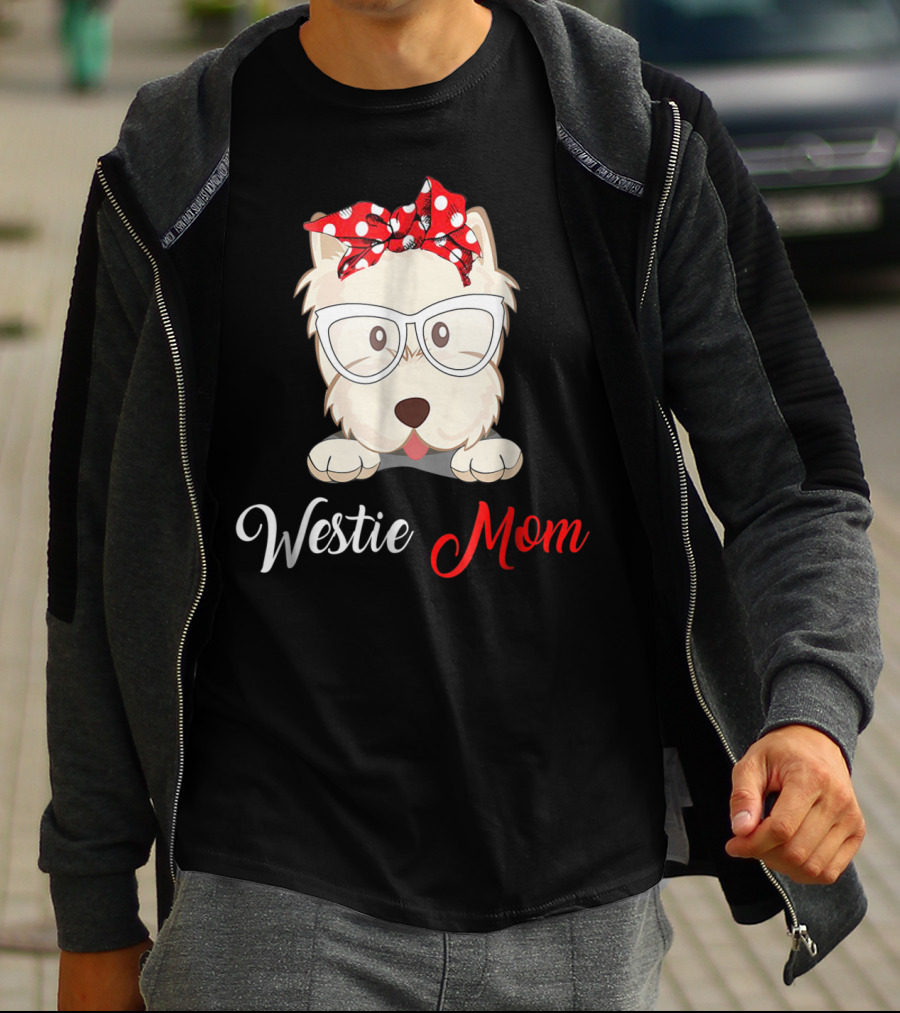 Westie Mom Glasses And Red Bow Dog Mom T-Shirt