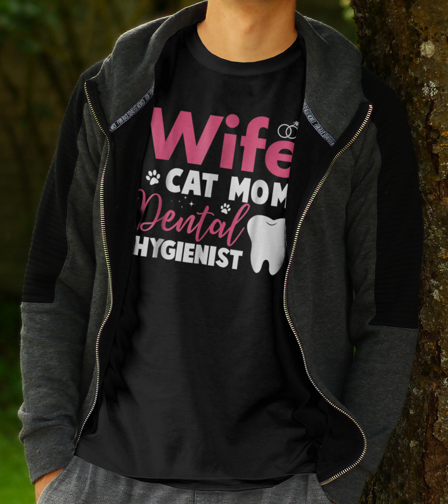 Wife Cat Mom Dental Hygienist Rings Paws Tooth T-Shirt