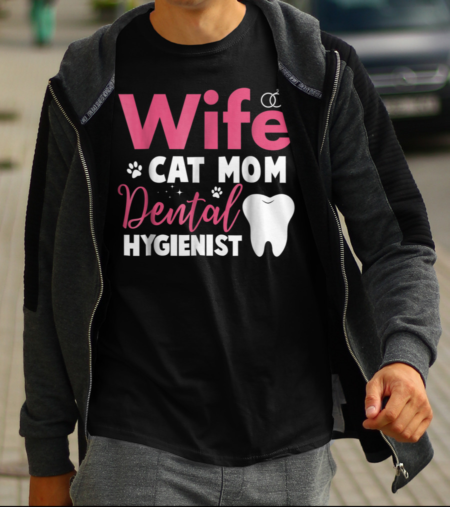 Wife Cat Mom Dental Hygienist Rings Paws Tooth T-Shirt