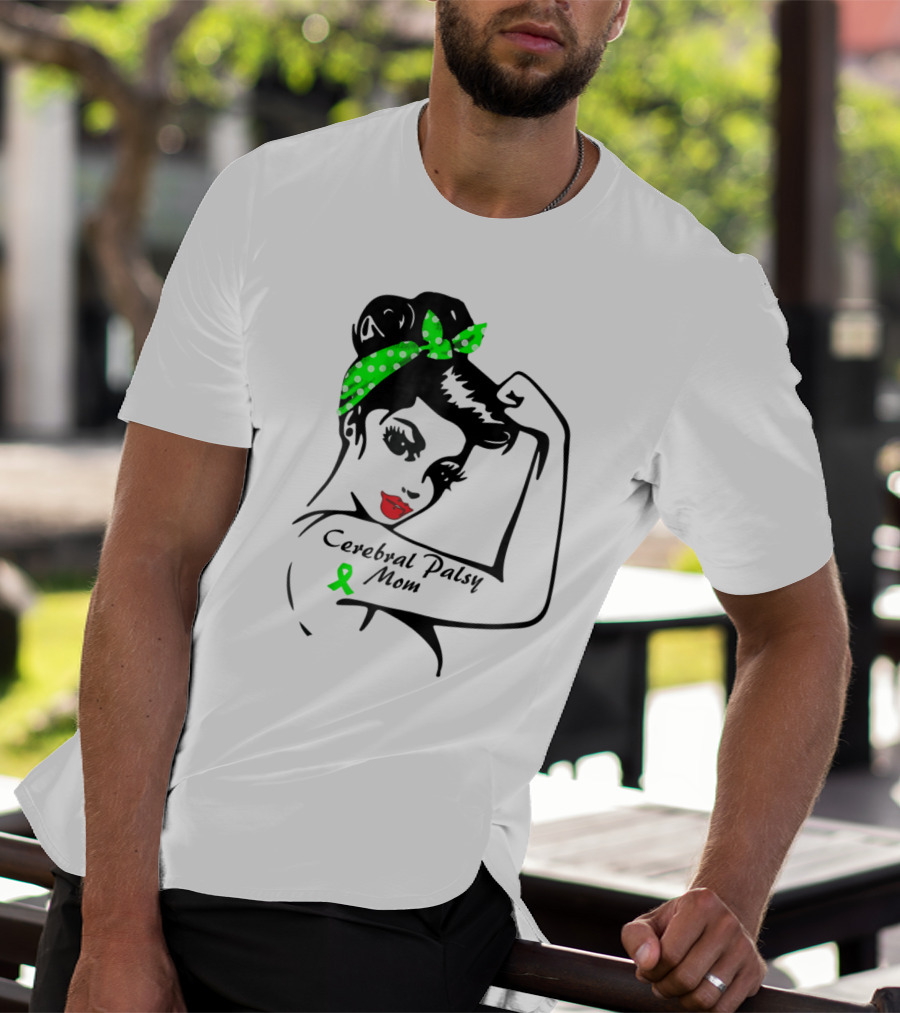 Cerebral Palsy Mom Strong Ribbon Green Polka Dot Bandana T-Shirt