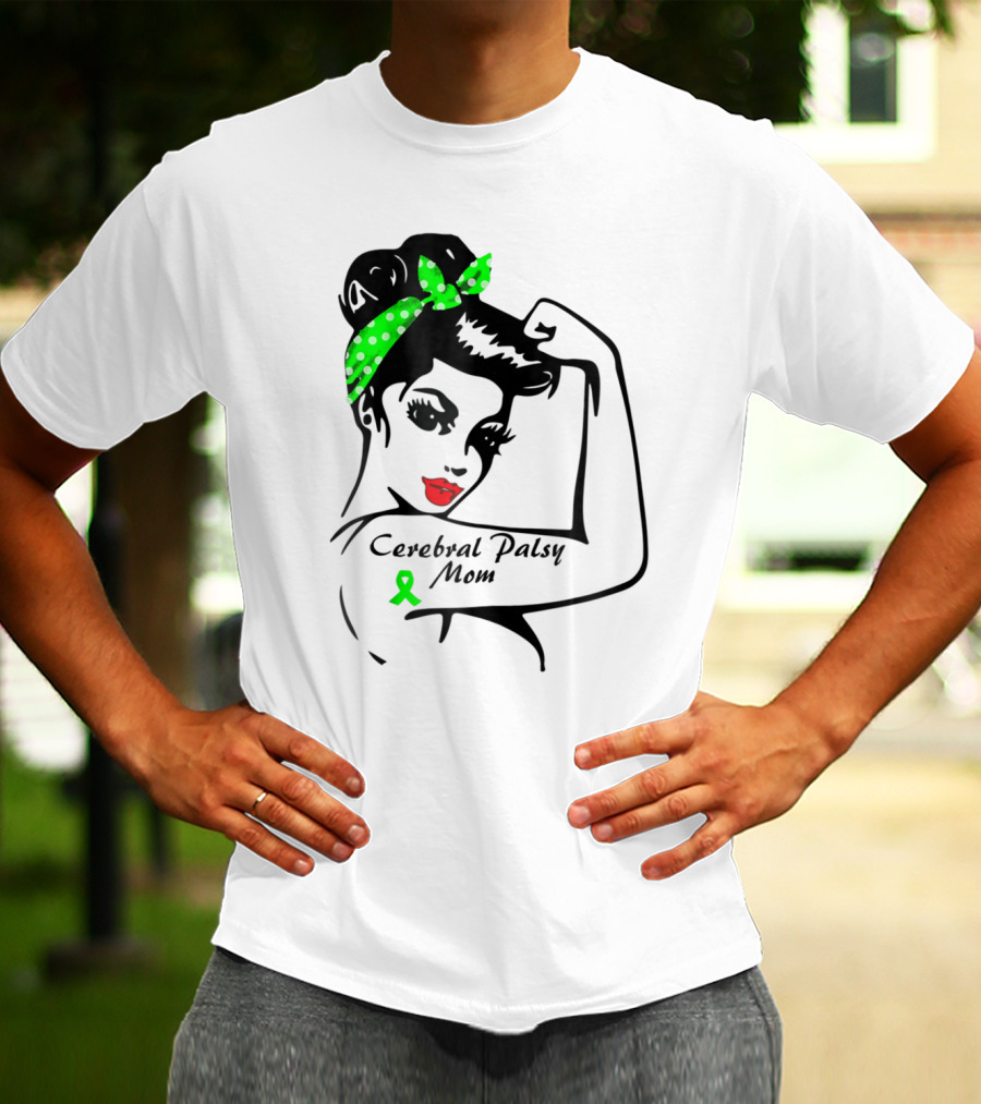 Cerebral Palsy Mom Strong Ribbon Green Polka Dot Bandana T-Shirt