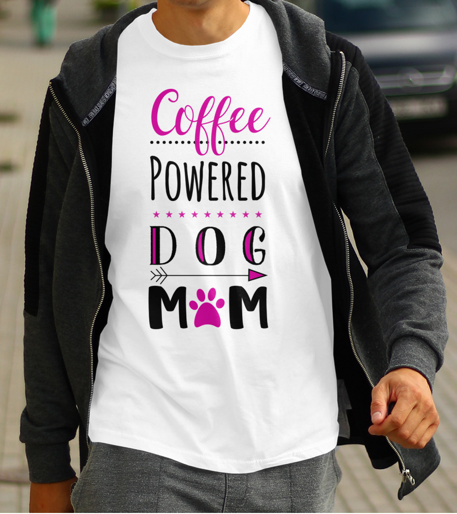 Coffee Powered Dog Mom Paw Print Arrow Stars T-Shirt
