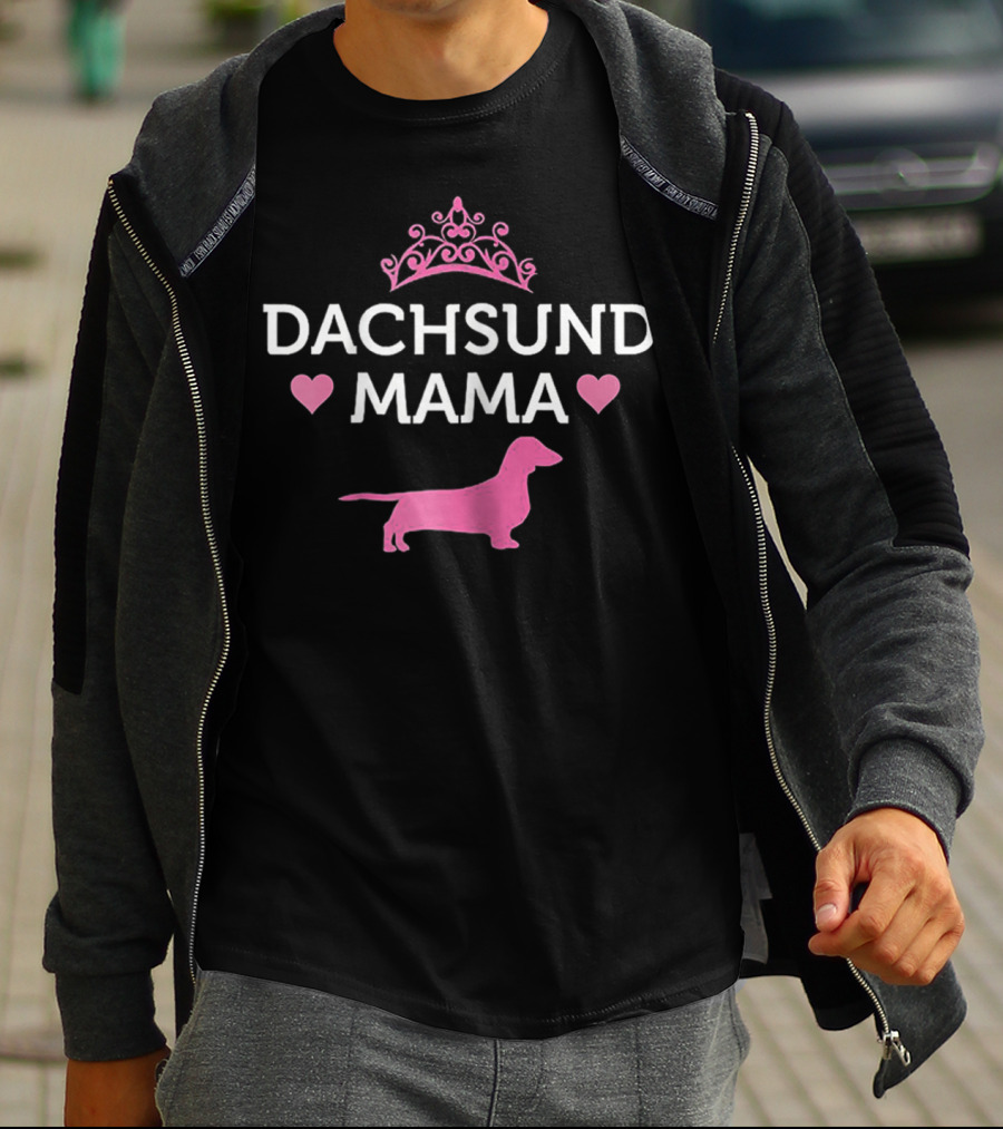 Dachshund Mama Pink Crown Heart Dog Owner Love T-Shirt