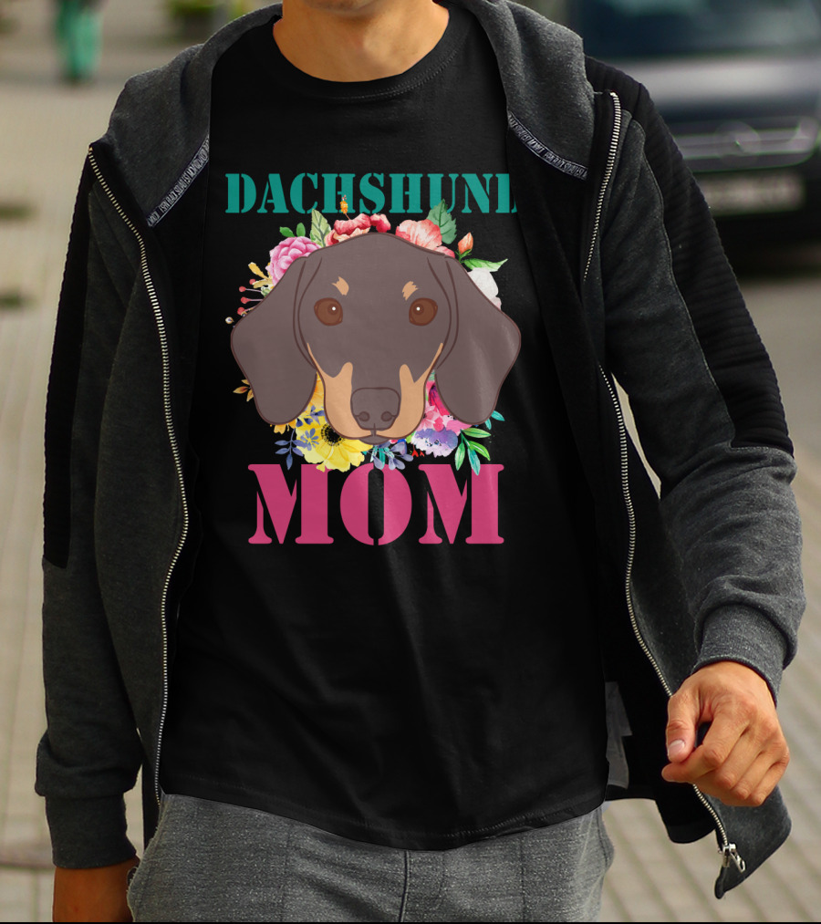 Floral Dachshund Mom Puppy Lover With Colorful Flower T-Shirt
