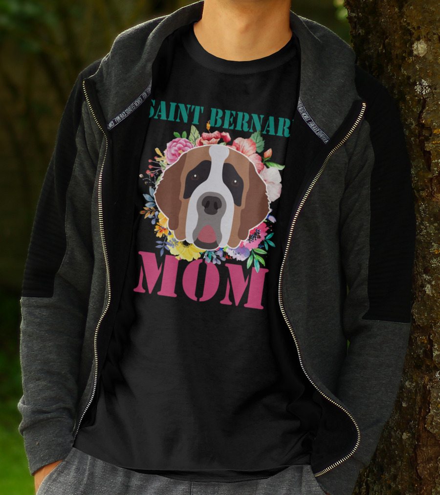 Saint Bernard Mom Floral Puppy Pet Lover T-Shirt