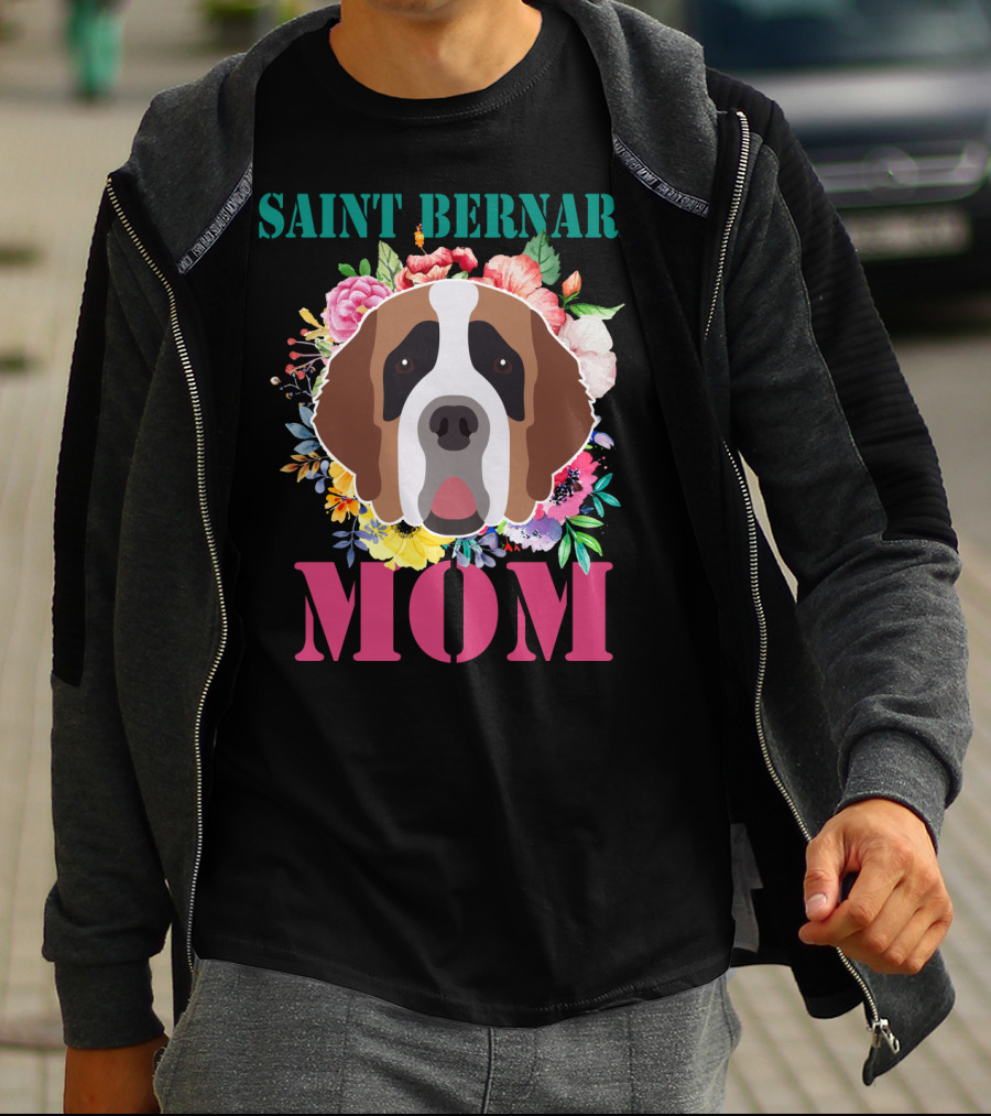 Saint Bernard Mom Floral Puppy Pet Lover T-Shirt