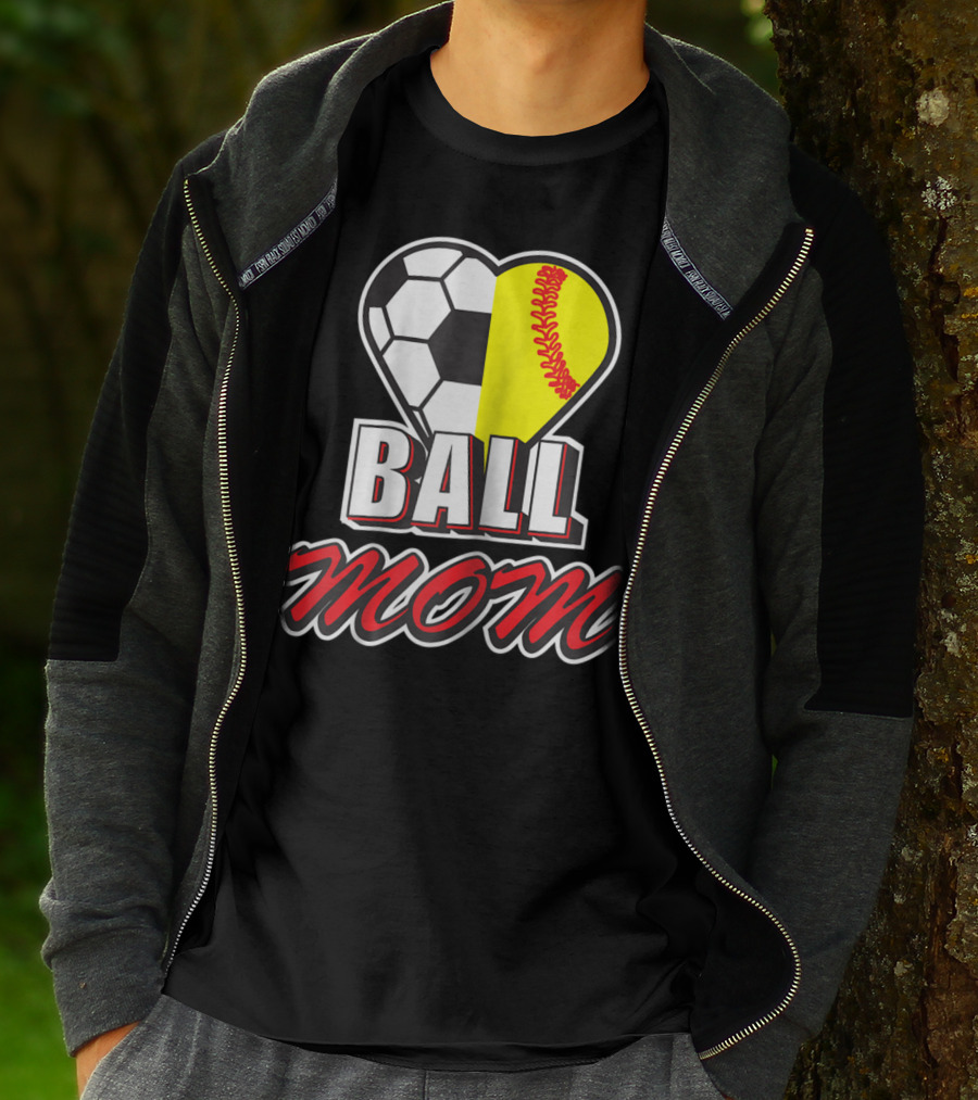 Ball Mom Love Soccer Softball Heart Tops T-Shirt