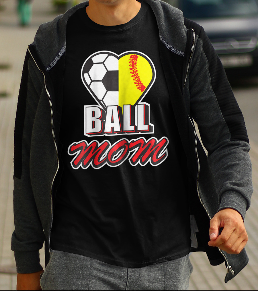 Ball Mom Love Soccer Softball Heart Tops T-Shirt