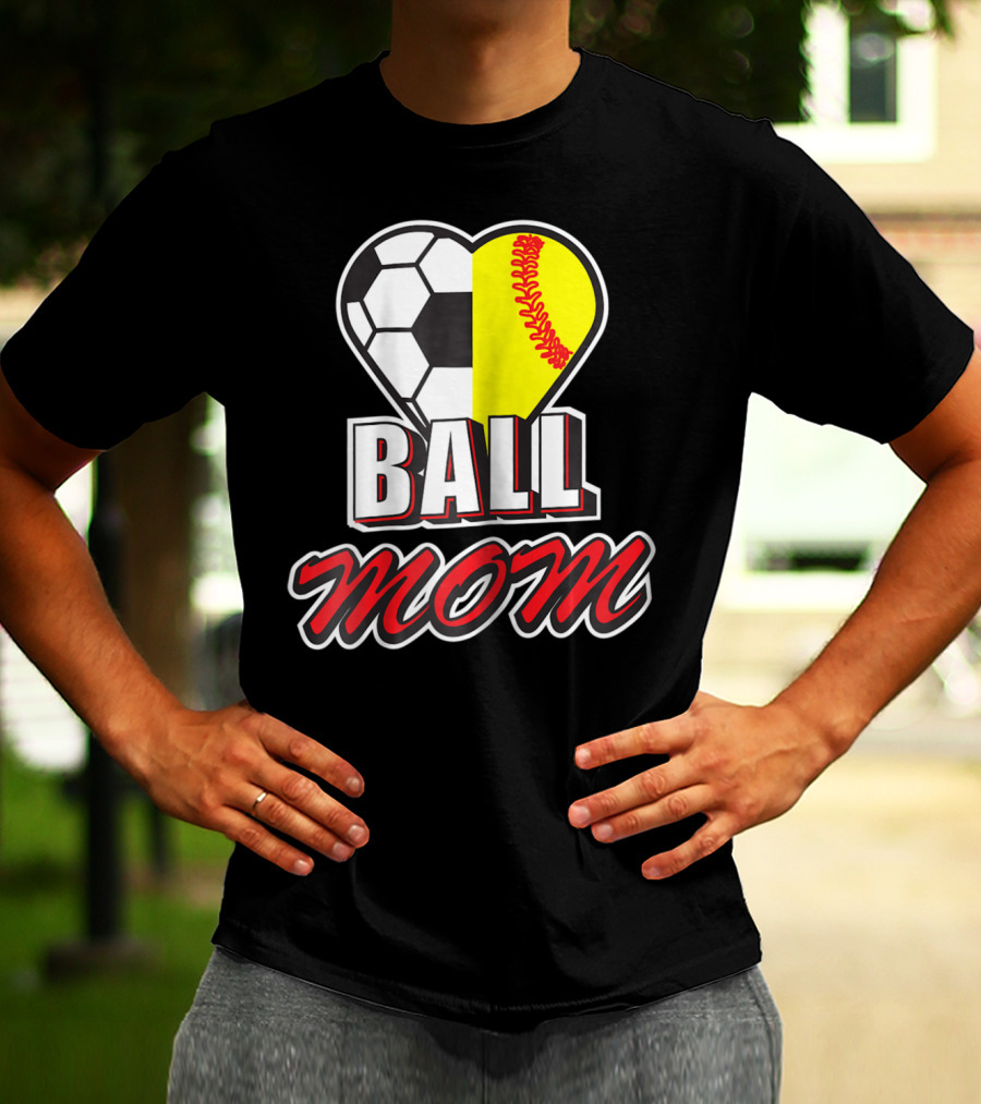 Ball Mom Love Soccer Softball Heart Tops T-Shirt