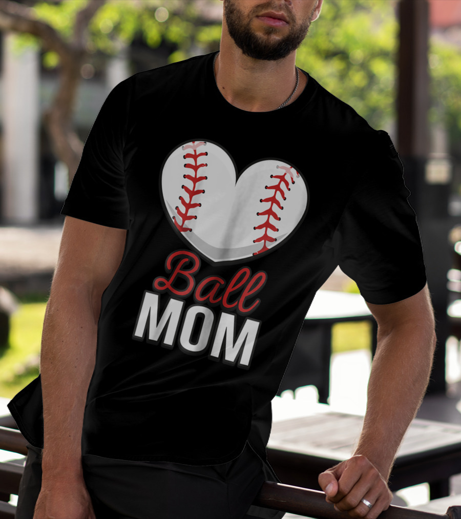Ball Mom Heart Baseball Softball Mom T-Shirt