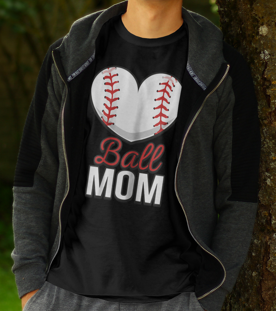 Ball Mom Heart Baseball Softball Mom T-Shirt