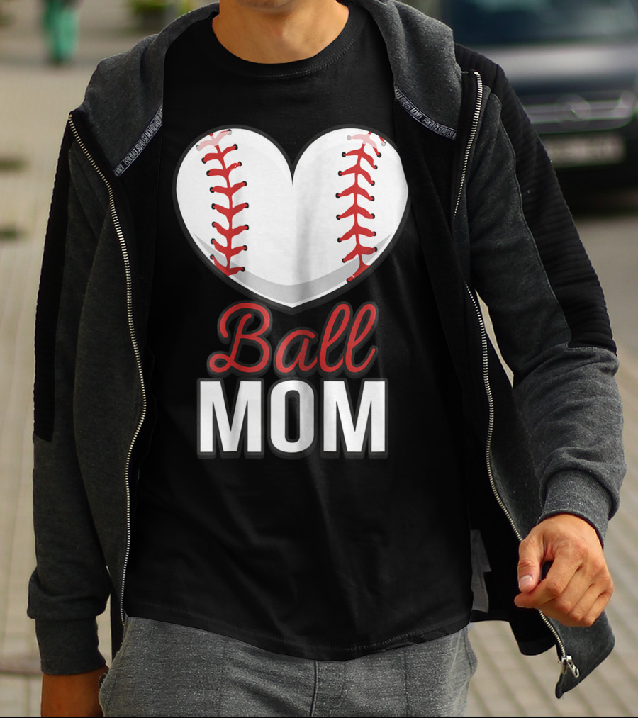 Ball Mom Heart Baseball Softball Mom T-Shirt