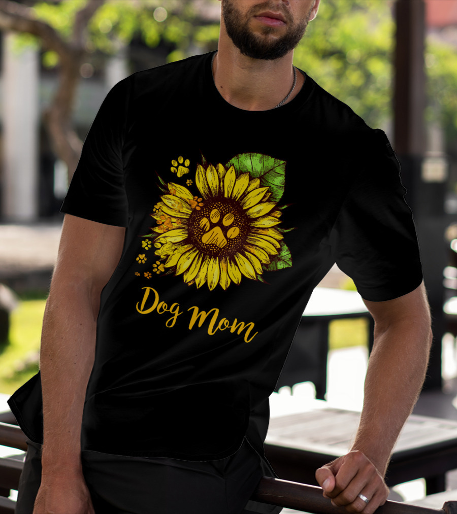 Dog Mom Sunflower With Dog Paw Prints T-Shirt