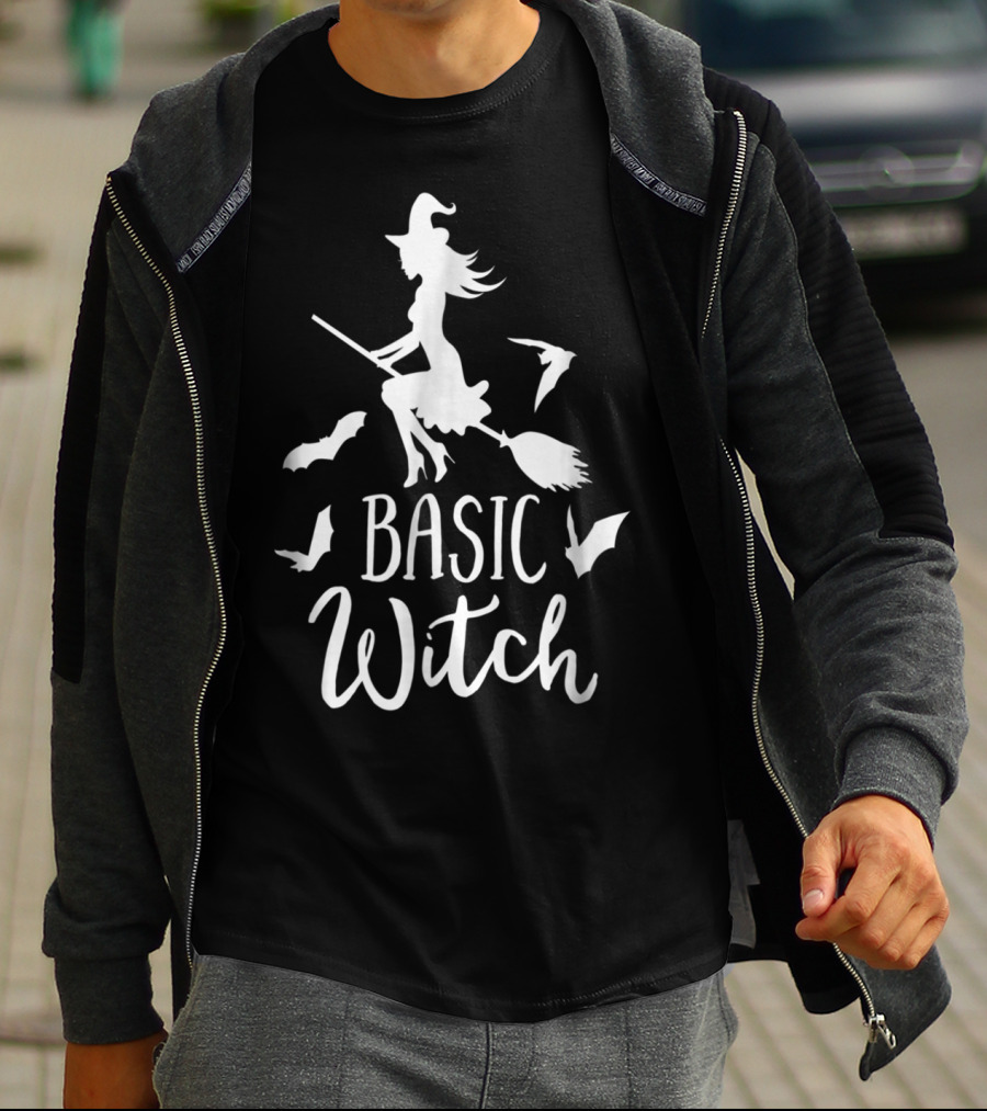 Basic Witch Halloween Wife Mom Teacher Bat Broom Battling Witch T-Shirt