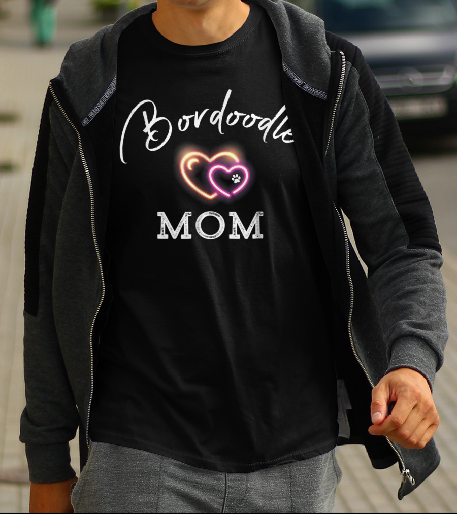 Bordoodle Mom Neon Heart Paw Doodle Lover T-Shirt