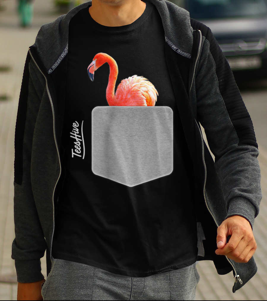 TeesHive Funny Flamingo Pocket Flamingo Mom Cute Flamingo Lover T-Shirt