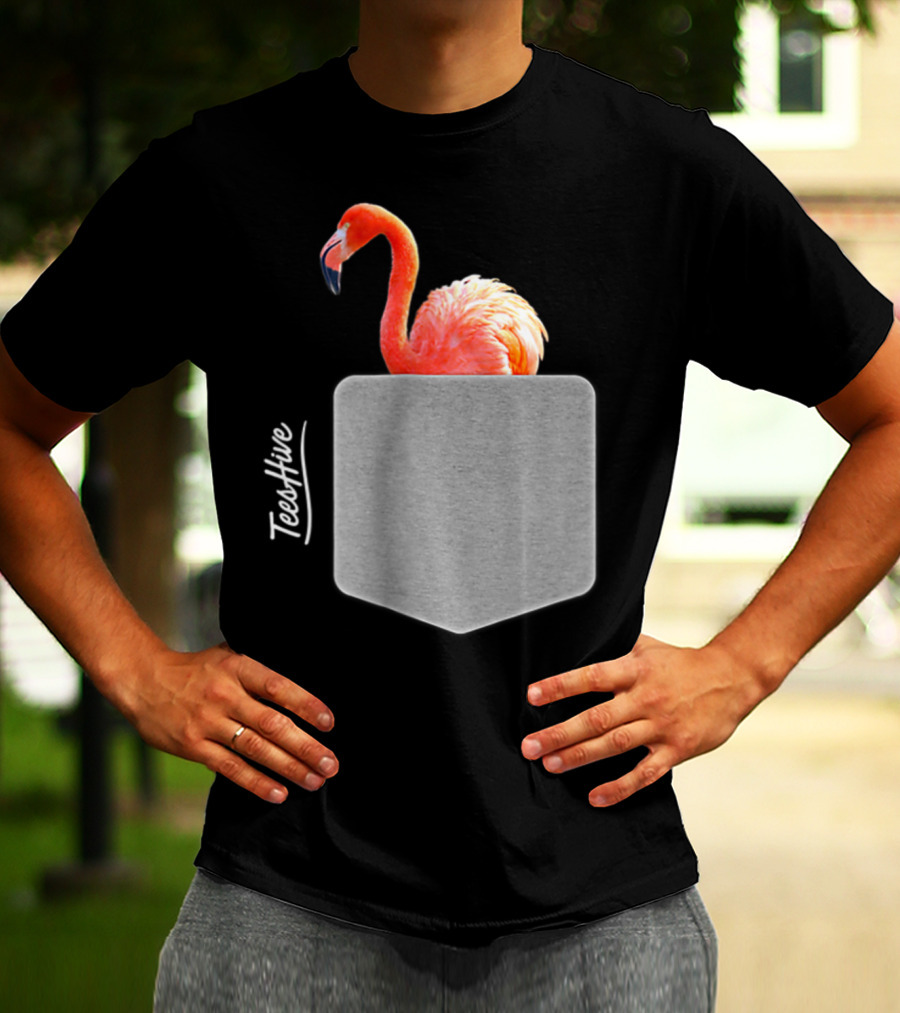 TeesHive Funny Flamingo Pocket Flamingo Mom Cute Flamingo Lover T-Shirt