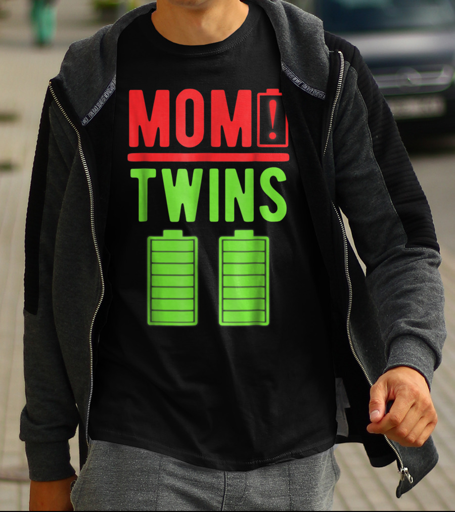 Mom Twins Battery Life Depleted Funny Twins Mom T-Shirt