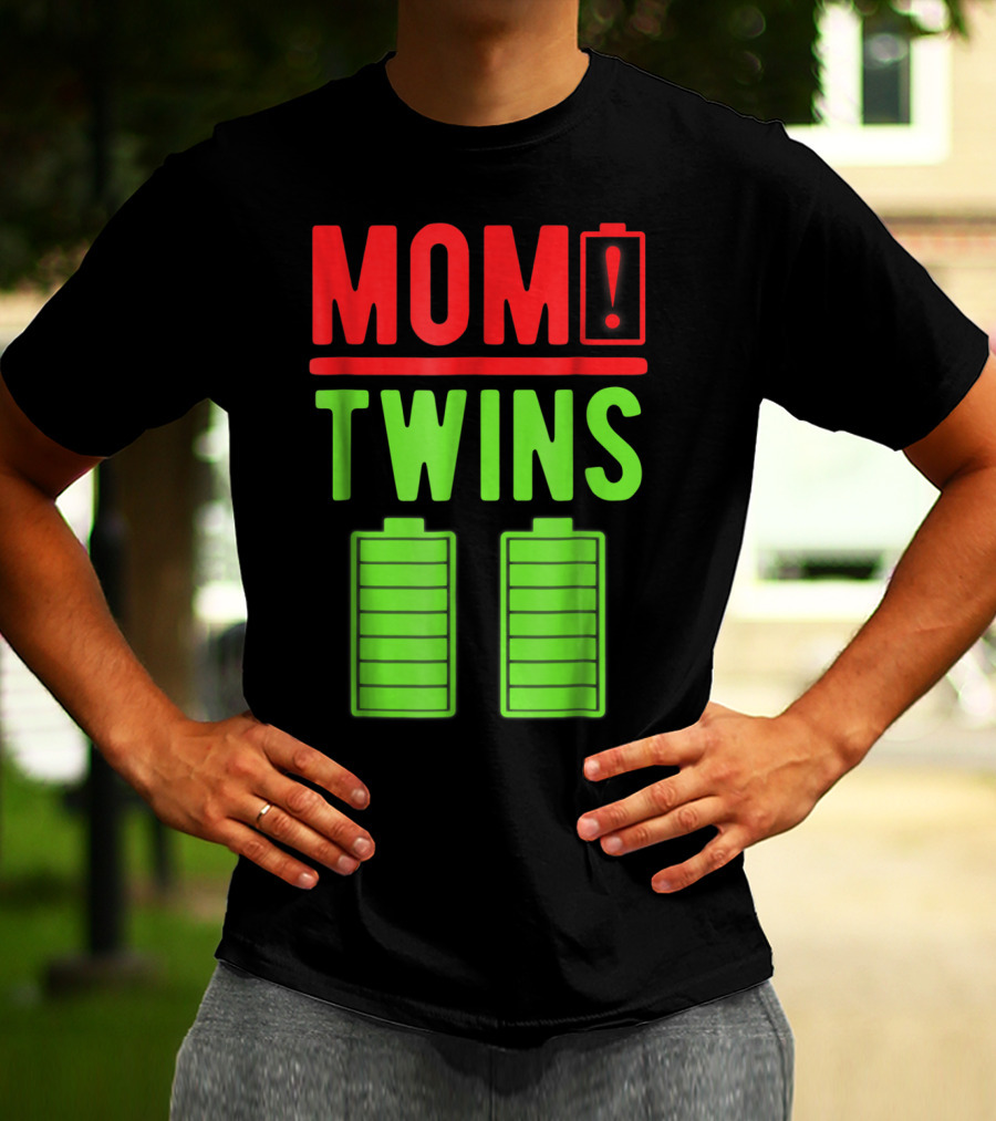 Mom Twins Battery Life Depleted Funny Twins Mom T-Shirt
