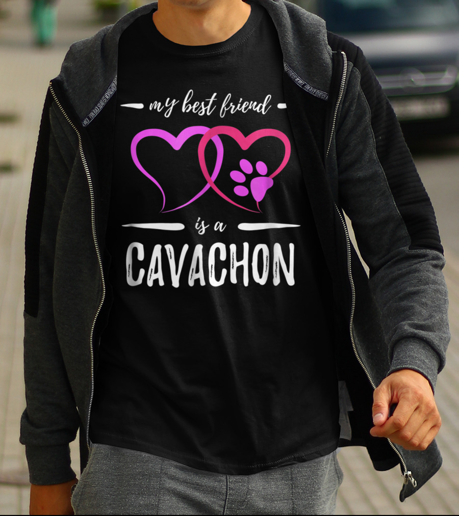 My Best Friend Is A Cavachon Dog Mom Funny Hearts Pawprint T-Shirt